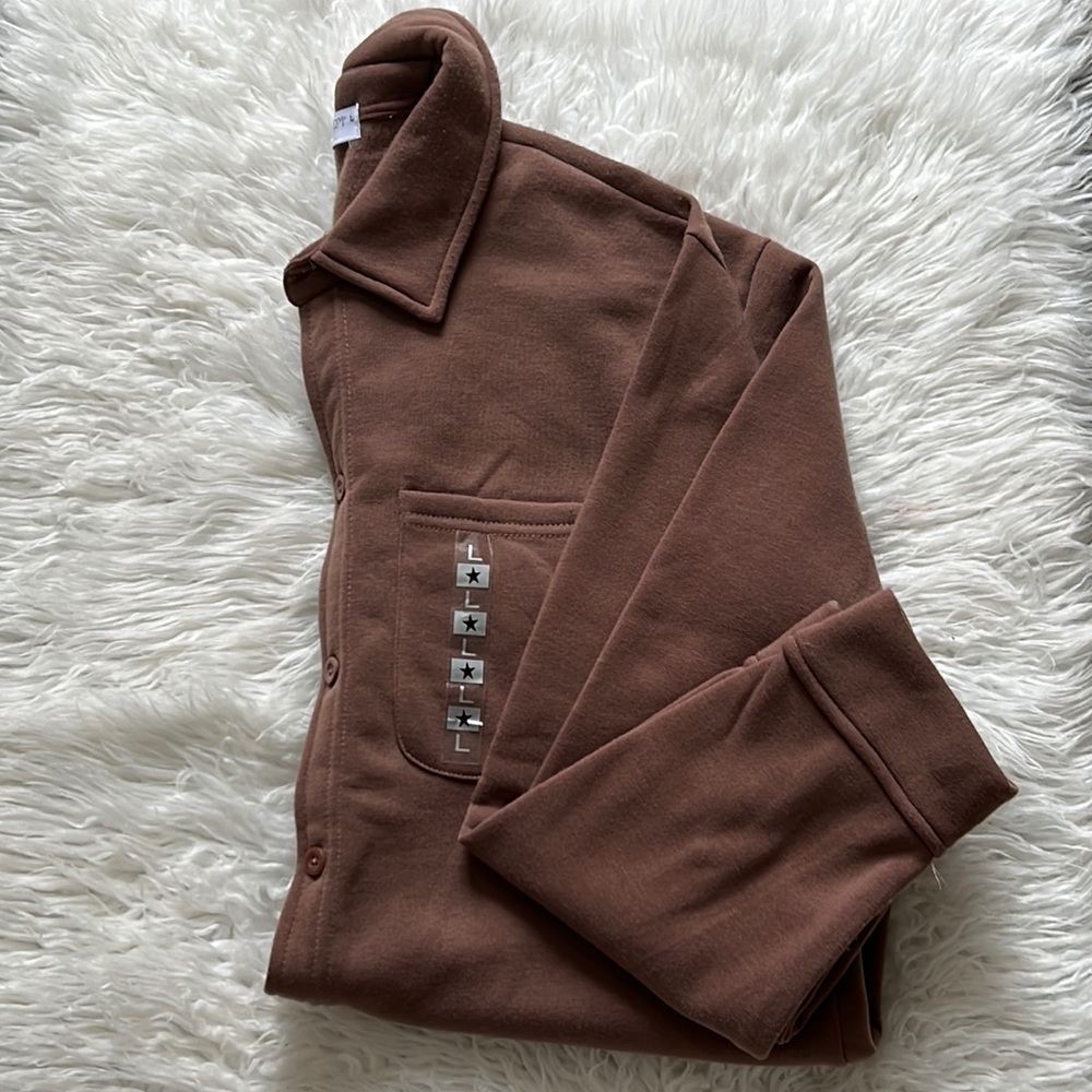 ROMA CONCEPT by Rosee Women winter warm button down blouse Brown color Size L
